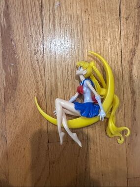 Sailor Moon Figure on Crescent Moon - Yellow, Blue, Red